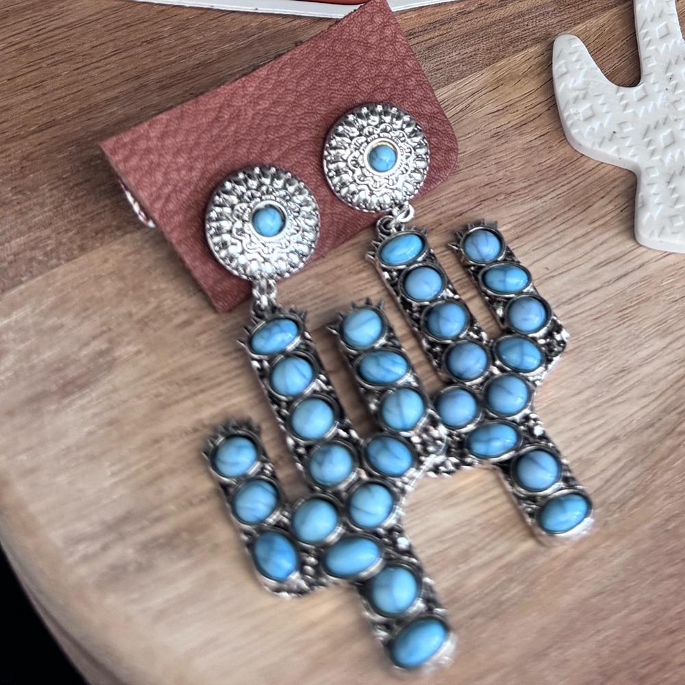 Turquoise cactus earrings NWT - Picture 2 of 2